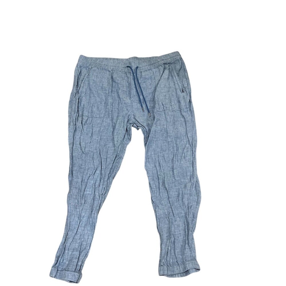 Athleta Cabo Linen Jogger Pants Womens Size 18 Chambray Blue Drawstring